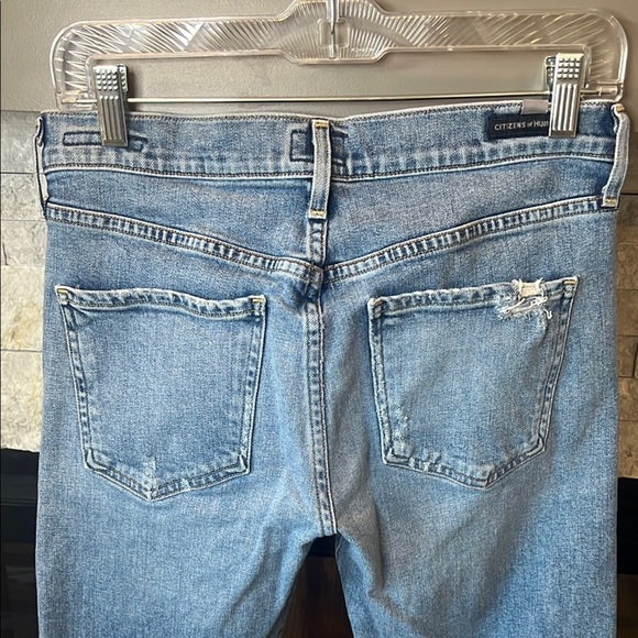 Citizens Of Humanity Blue Straight Jeans with Faded Distressing - Picture 12 of 14